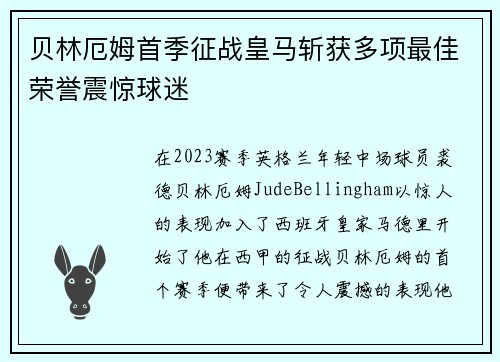 贝林厄姆首季征战皇马斩获多项最佳荣誉震惊球迷